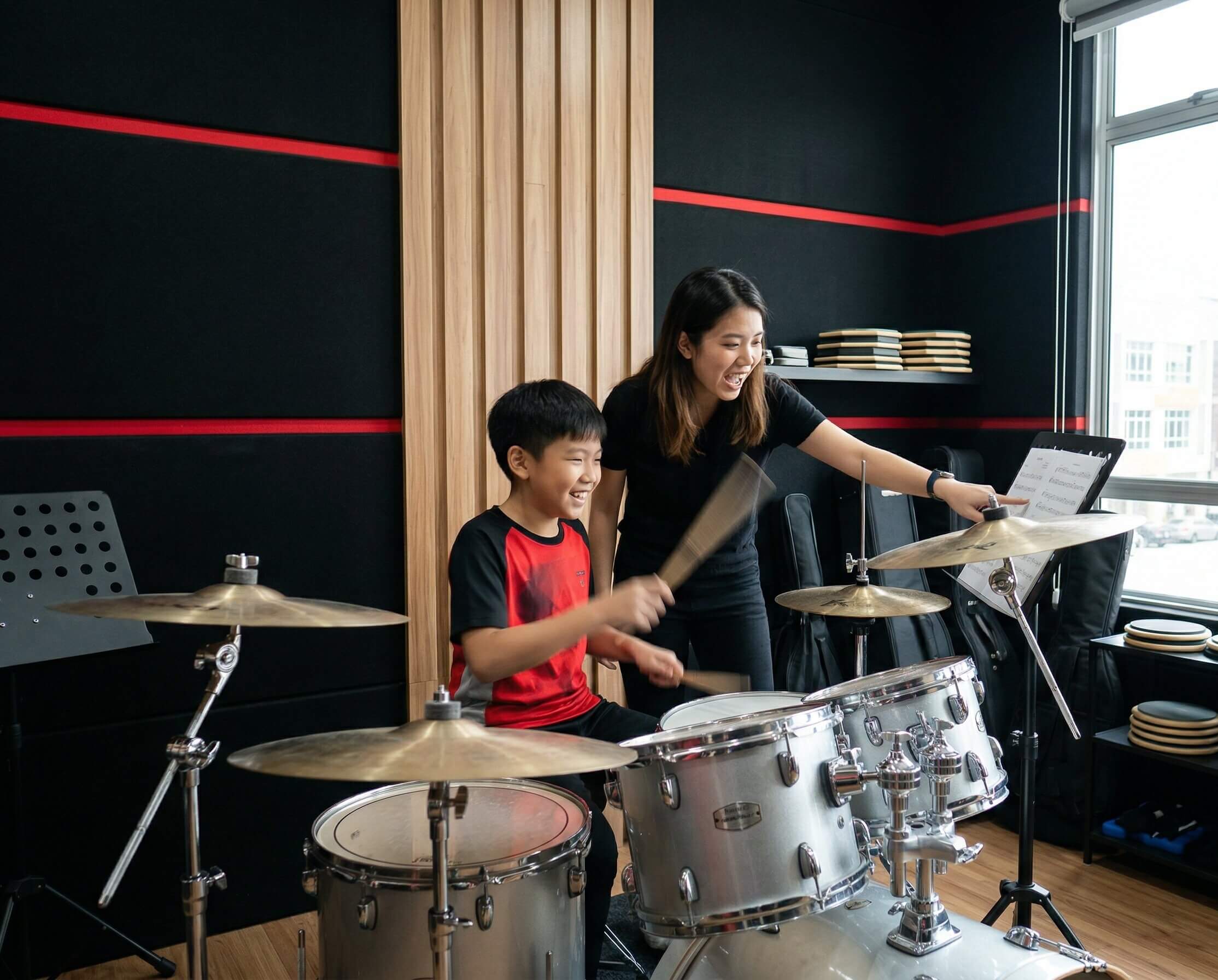 Drum student in action