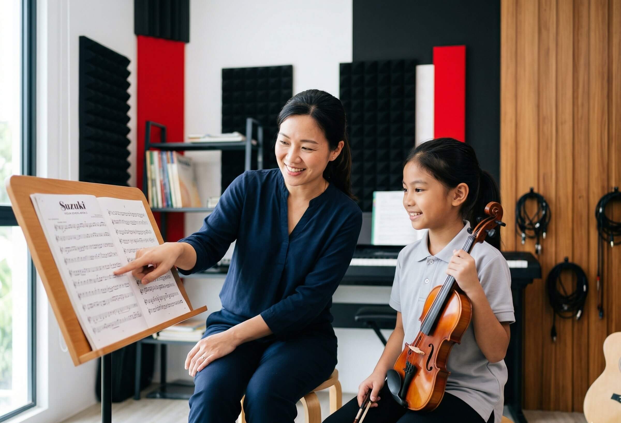 Music lesson in studio