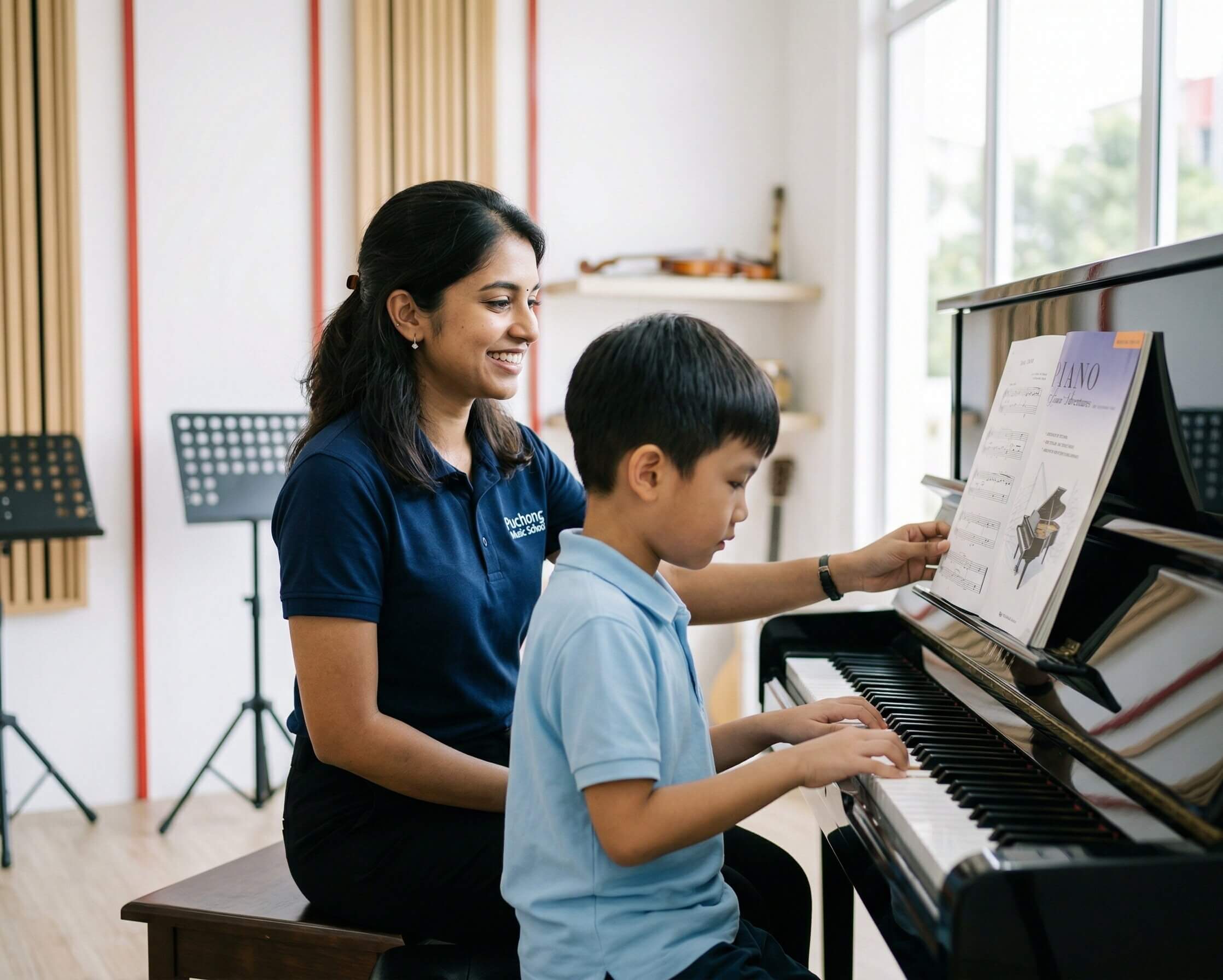 Piano teacher and student