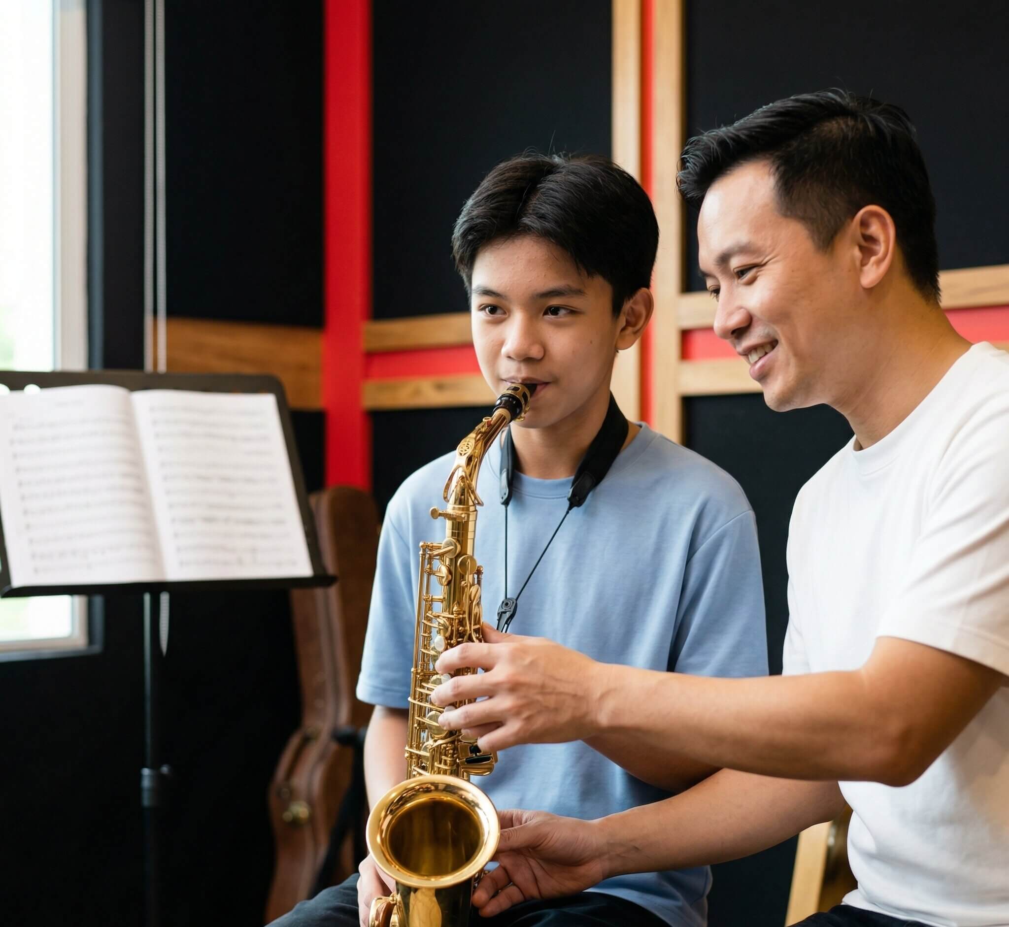 Saxophone instructor and student