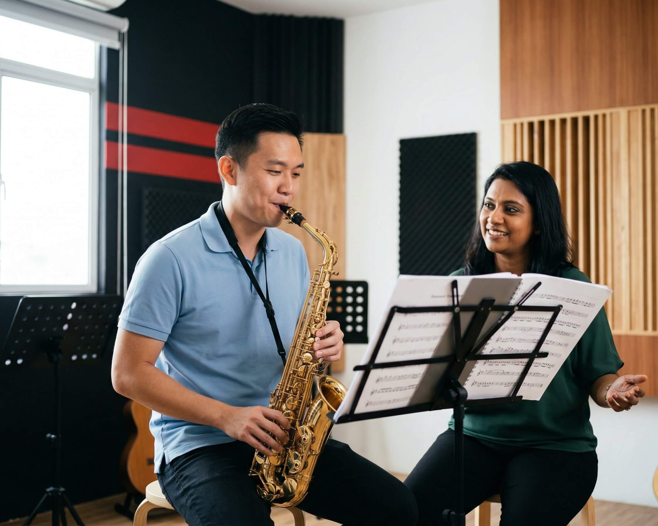 Student playing saxophone