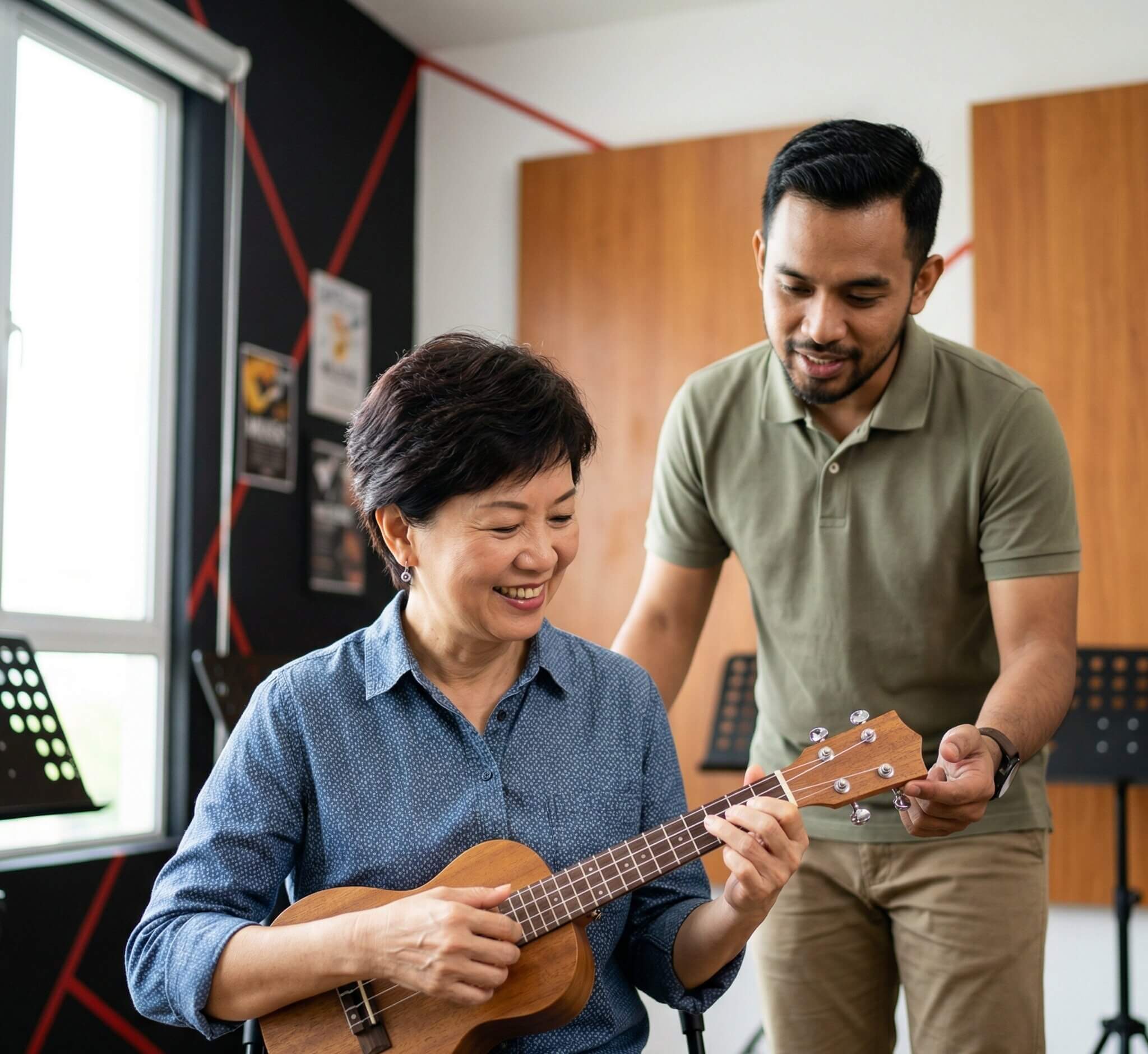 Family playing ukulele