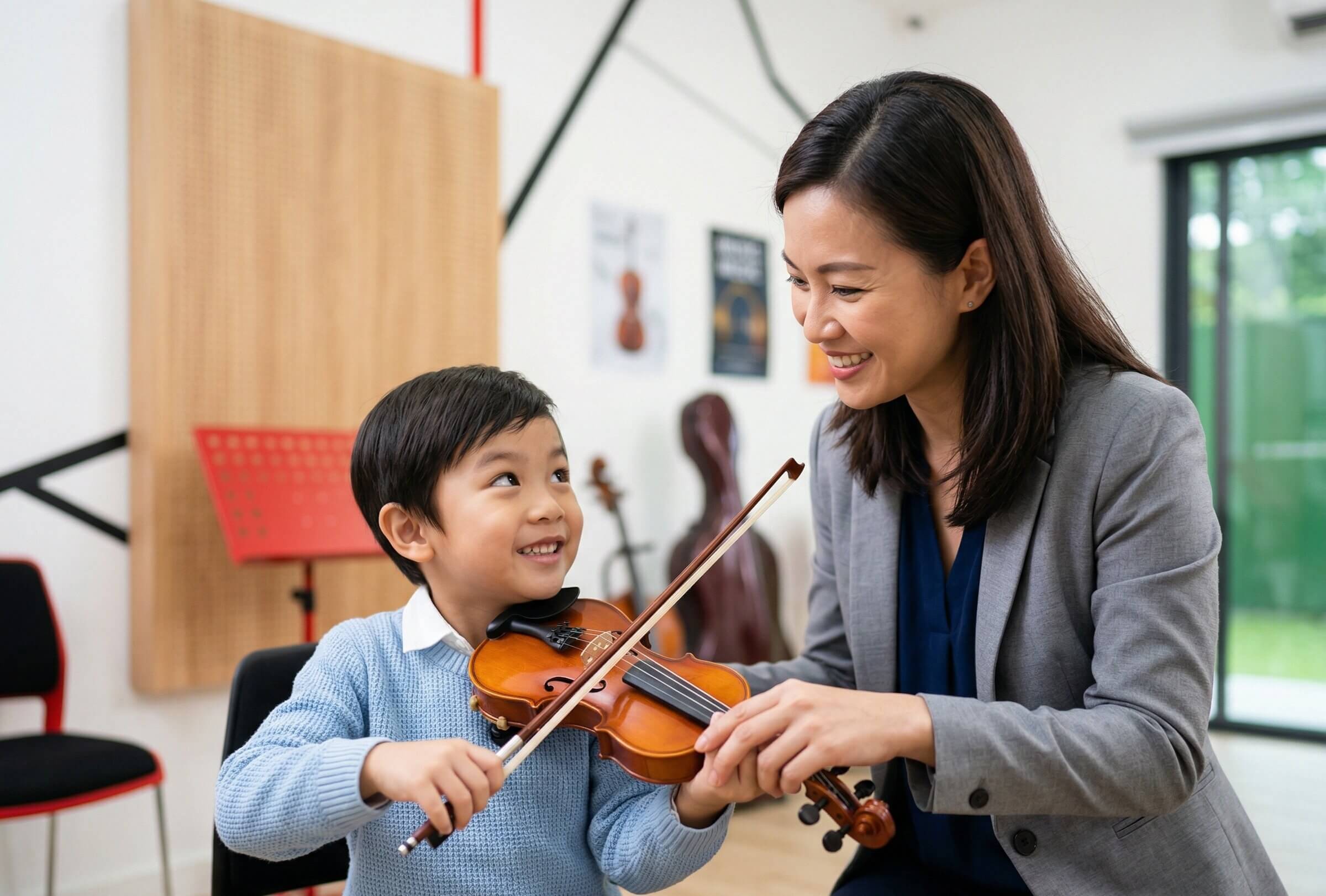 Young child violin lesson